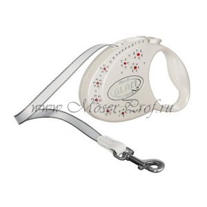 Поводок-рулетка для собак Flexi Glam Flowers лента S 3 м., 12кг. белый, цветы-стразы, арт. 01060 0  (01060 0)