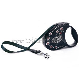 Поводок-рулетка для собак Flexi Glam Flowers лента S 3м., 12кг. черный, цветы-стразы, арт. 01064 8  (01064 8)