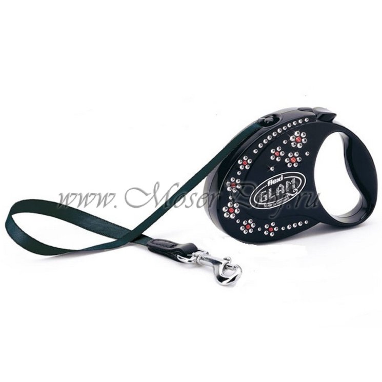 Поводок-рулетка для собак Flexi Glam Flowers лента S 3м., 12кг. черный, цветы-стразы, арт. 01064 8