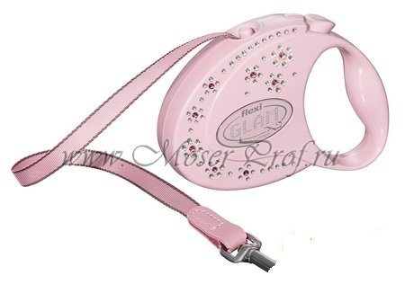 Поводок-рулетка для собак Flexi Glam Flowers лента S 3м., 12кг. розовый (цветы-стразы) (арт. 01063 1)